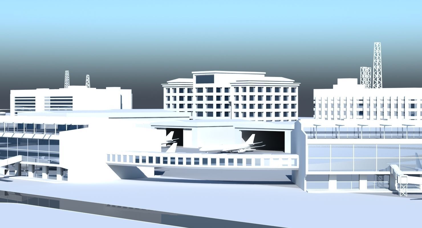 3D Airport with buildings and runway 3D model_7