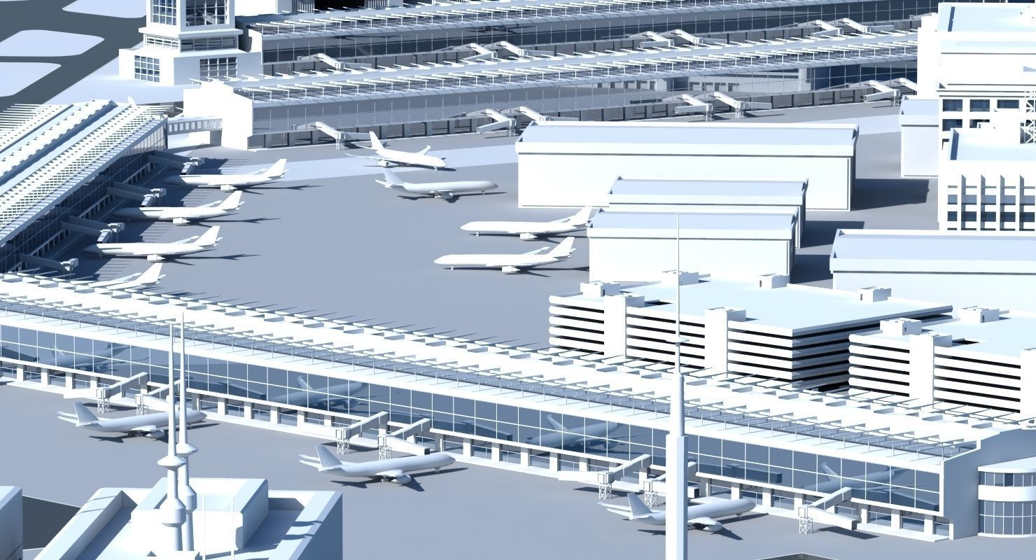3D Airport with buildings and runway 3D model_4