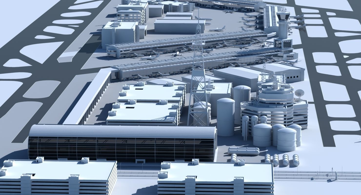 3D Airport with buildings and runway 3D model_10