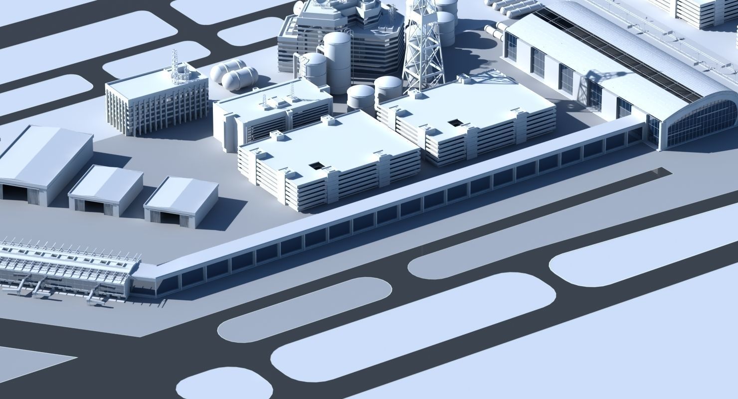 3D Airport with buildings and runway 3D model_3