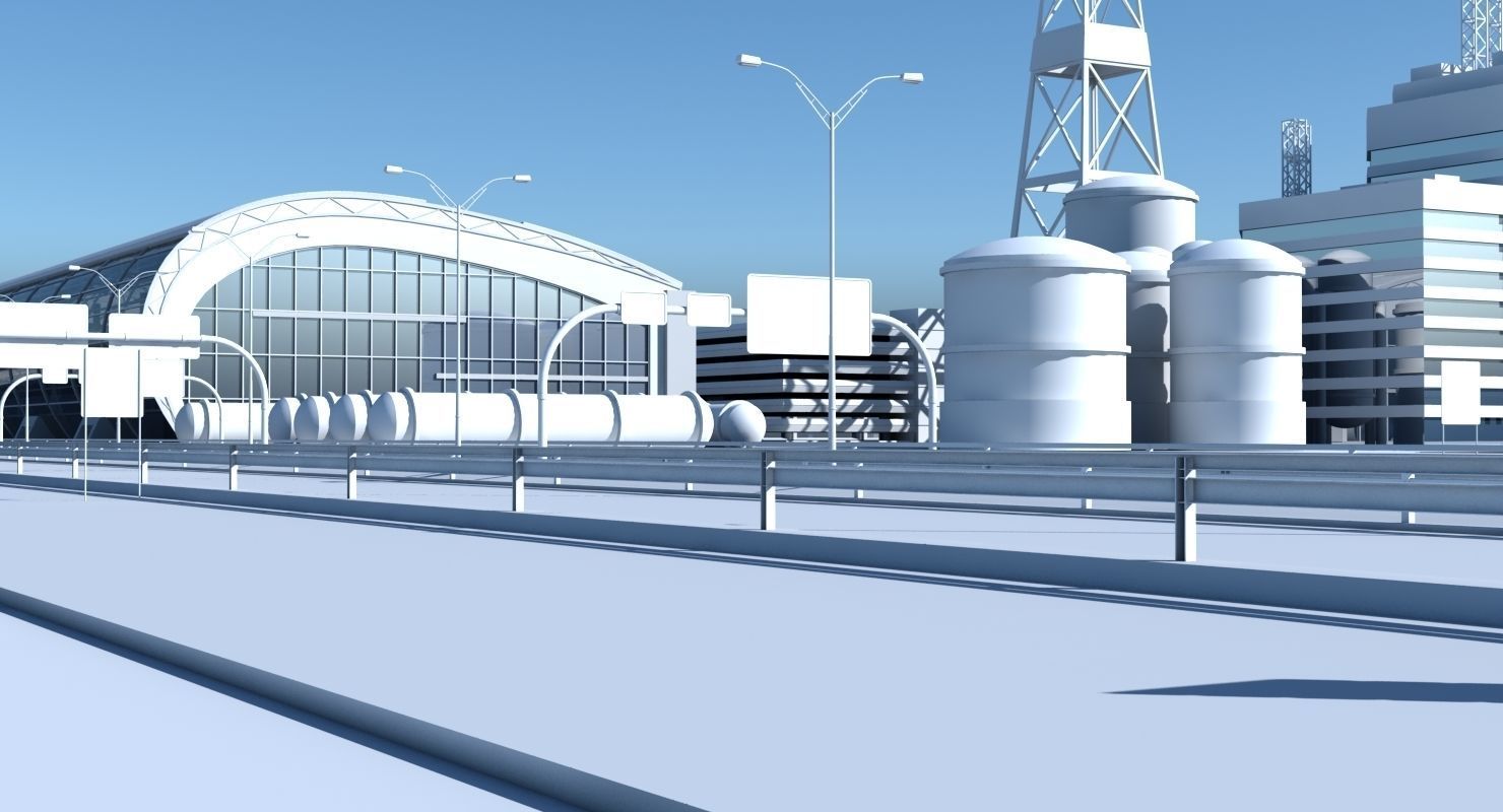 3D Airport with buildings and runway 3D model_1