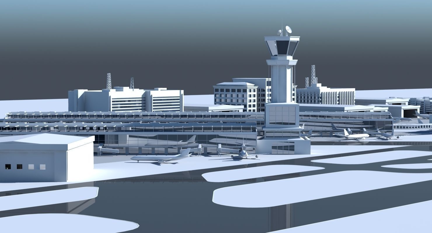 3D Airport with buildings and runway 3D model_5