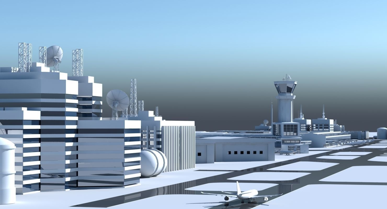 3D Airport with buildings and runway 3D model_6