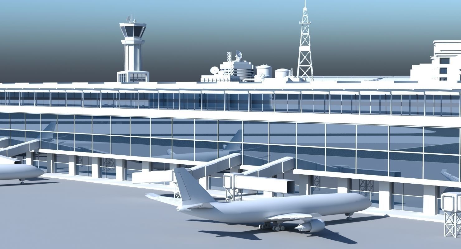 3D Airport with buildings and runway 3D model_8