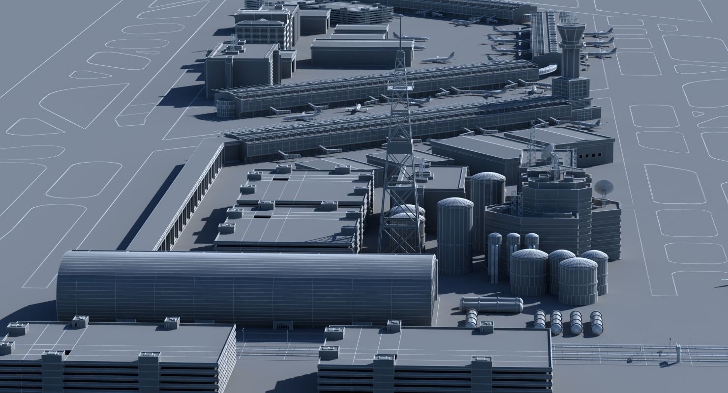 3D Airport with buildings and runway 3D model_12