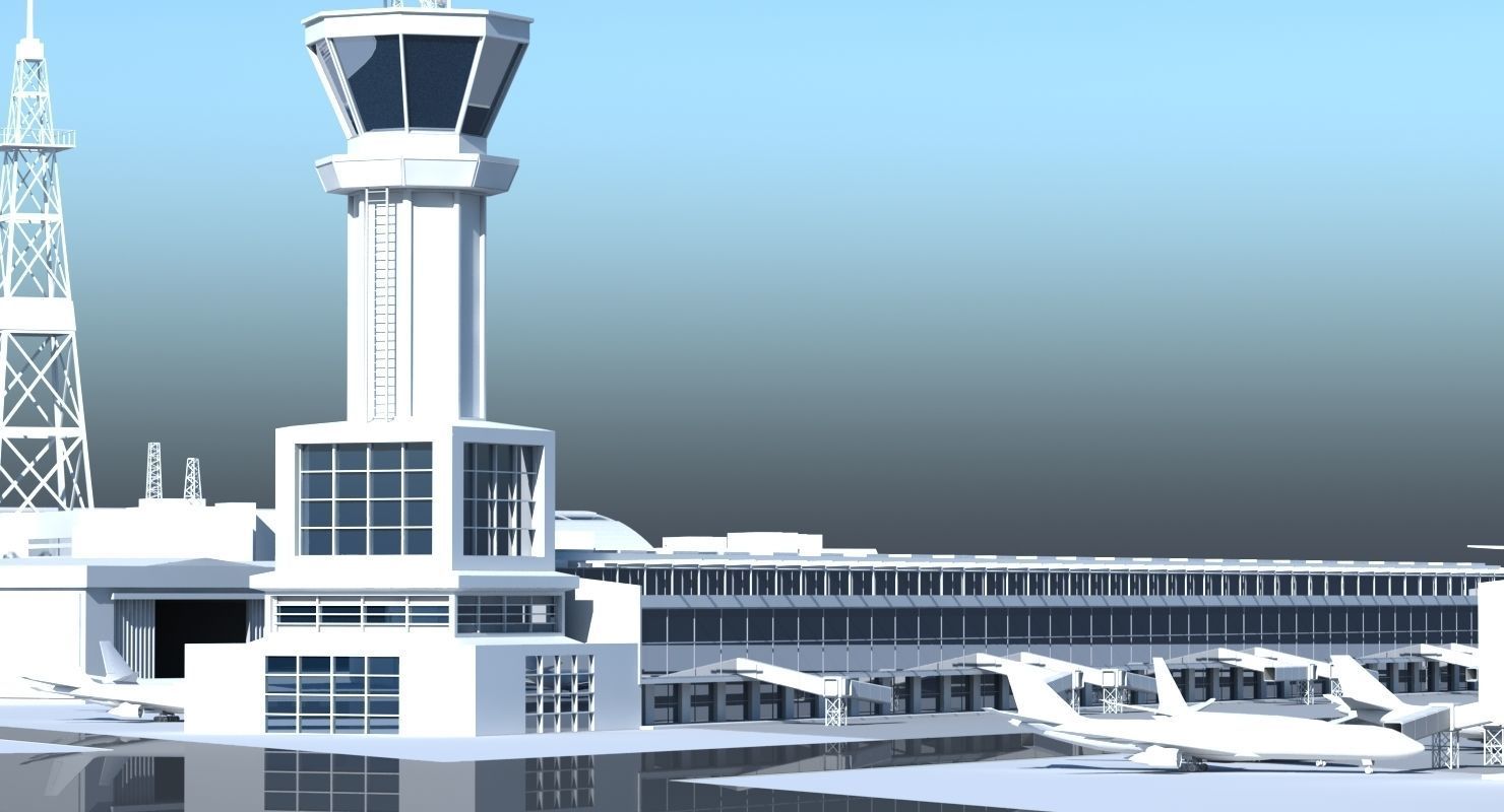 3D Airport with buildings and runway 3D model_9