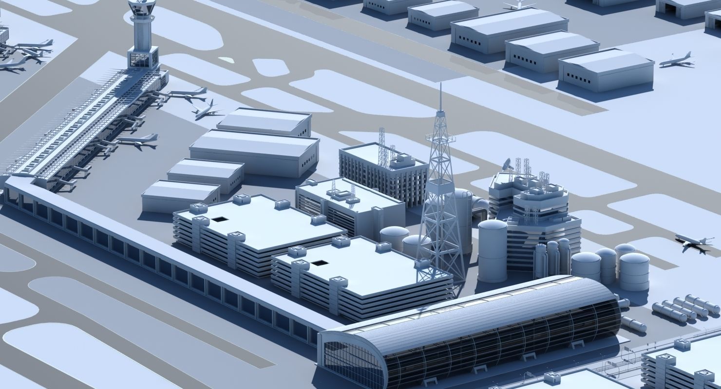 3D Airport with buildings and runway 3D model_2