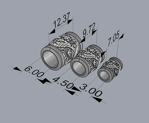 CHARMS three gold plated brass rings 3D print model_2