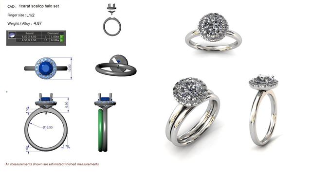 1 carat scallop setting ring size L1-2 3D print model