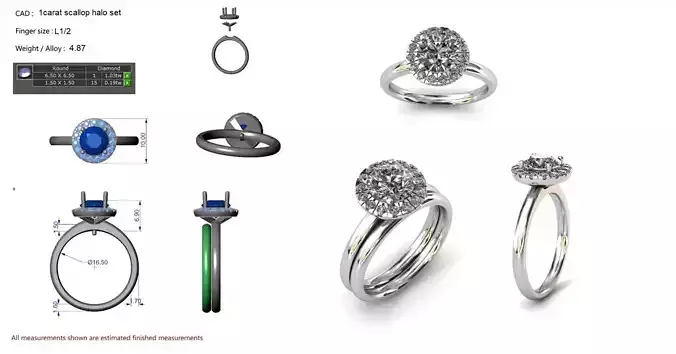 1 carat scallop setting ring size L1-2