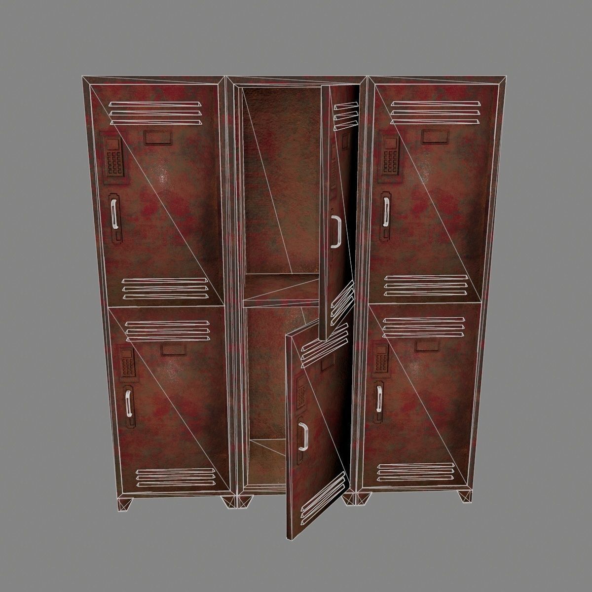 locker 1 rusty metal cabinet Low-poly 3D model_9