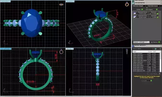 Wedding ring with blue diamond 078