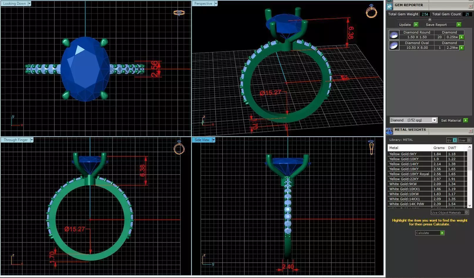 Wedding ring with blue diamond 076 3D print model