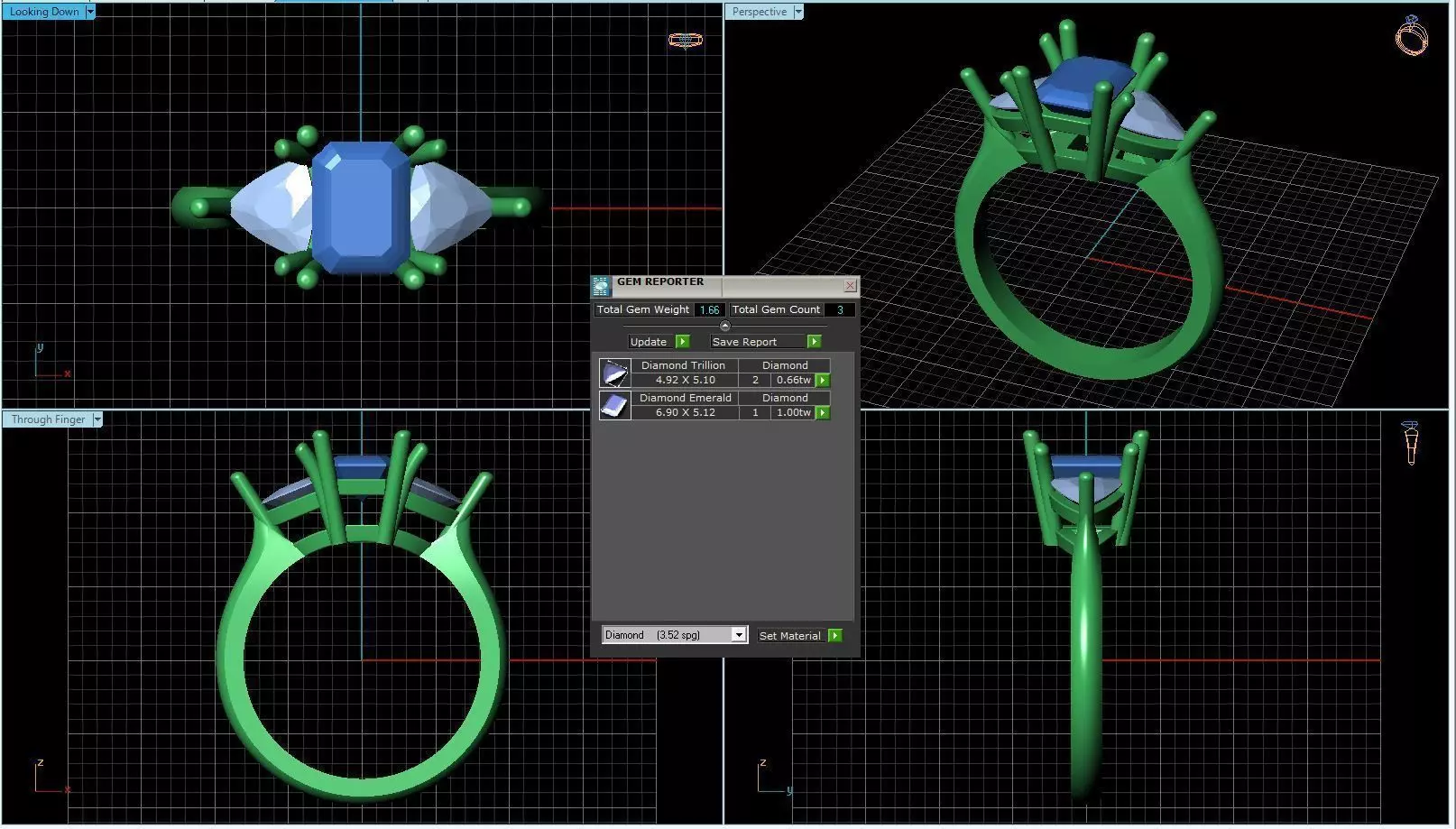 Ring with three diamonds 058-d 3D print model