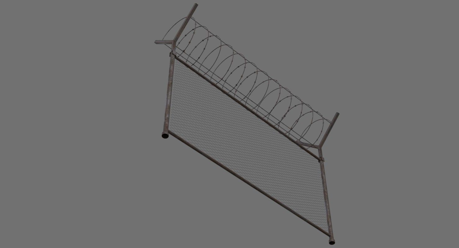 Barbed Wire Fence 1B Low-poly 3D model_4