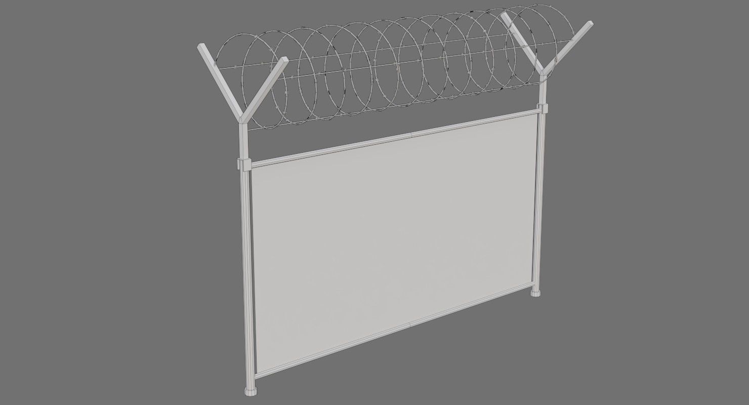 Barbed Wire Fence 1B Low-poly 3D model_5