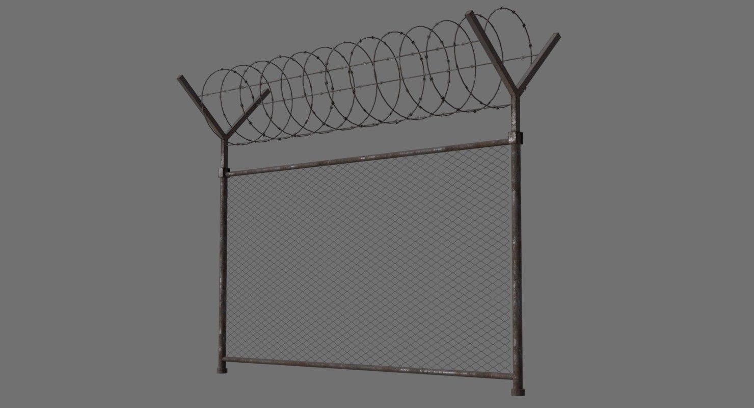 Barbed Wire Fence 1B Low-poly 3D model_3