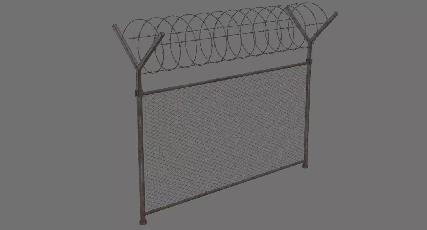 Barbed Wire Fence 1B Low-poly 3D model_0