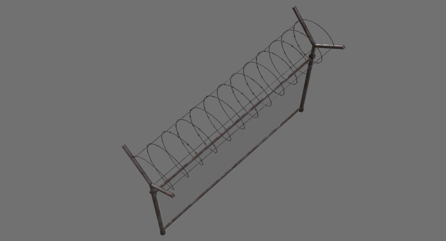 Barbed Wire Fence 1B Low-poly 3D model_2