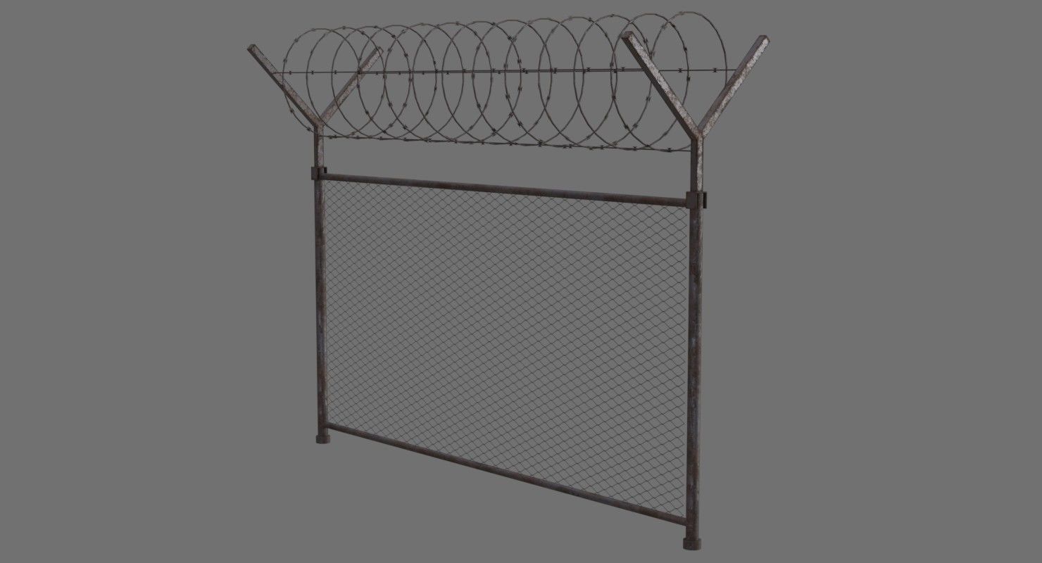 Barbed Wire Fence 1B Low-poly 3D model_1