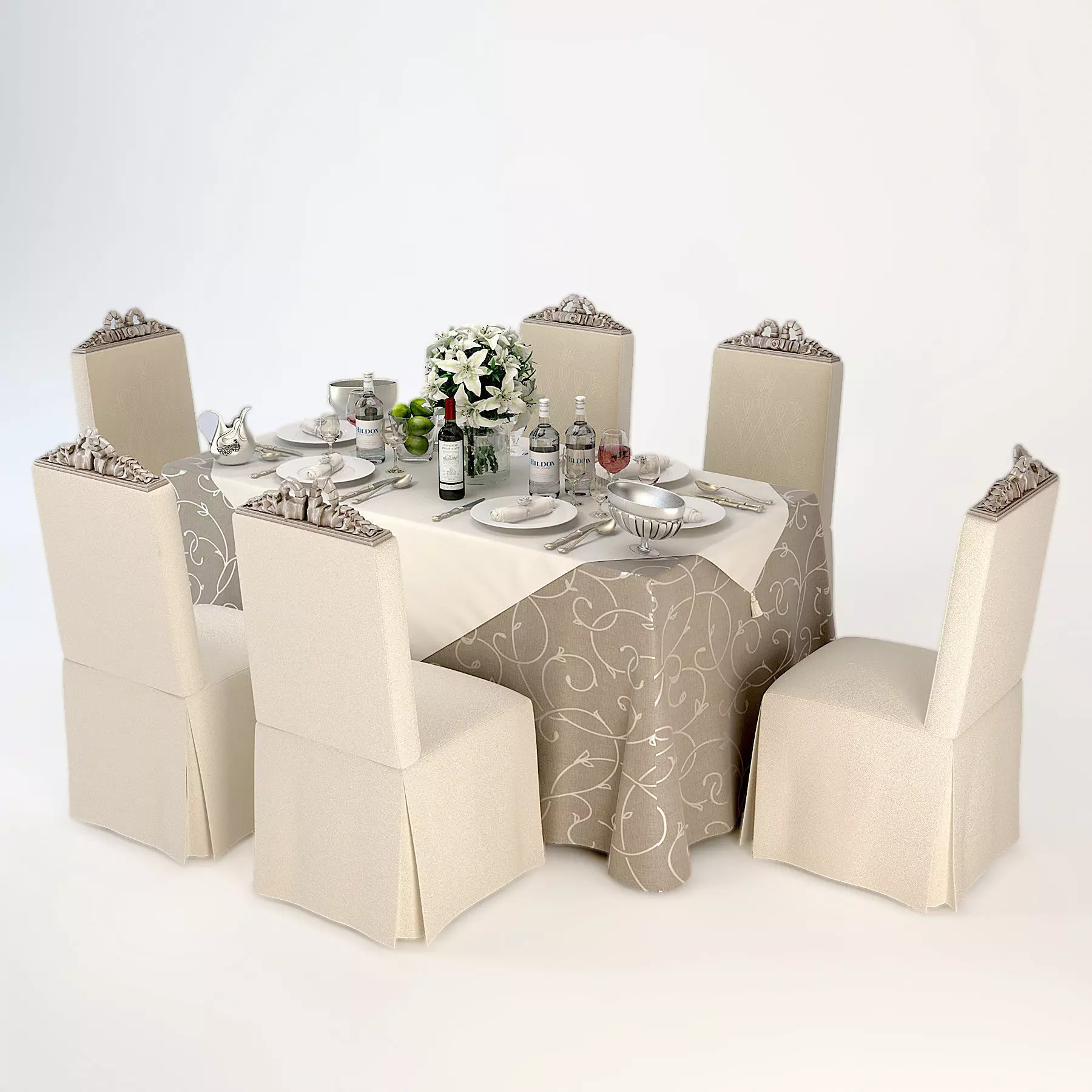 Wedding Restaurant Table Set Big 3D model_0