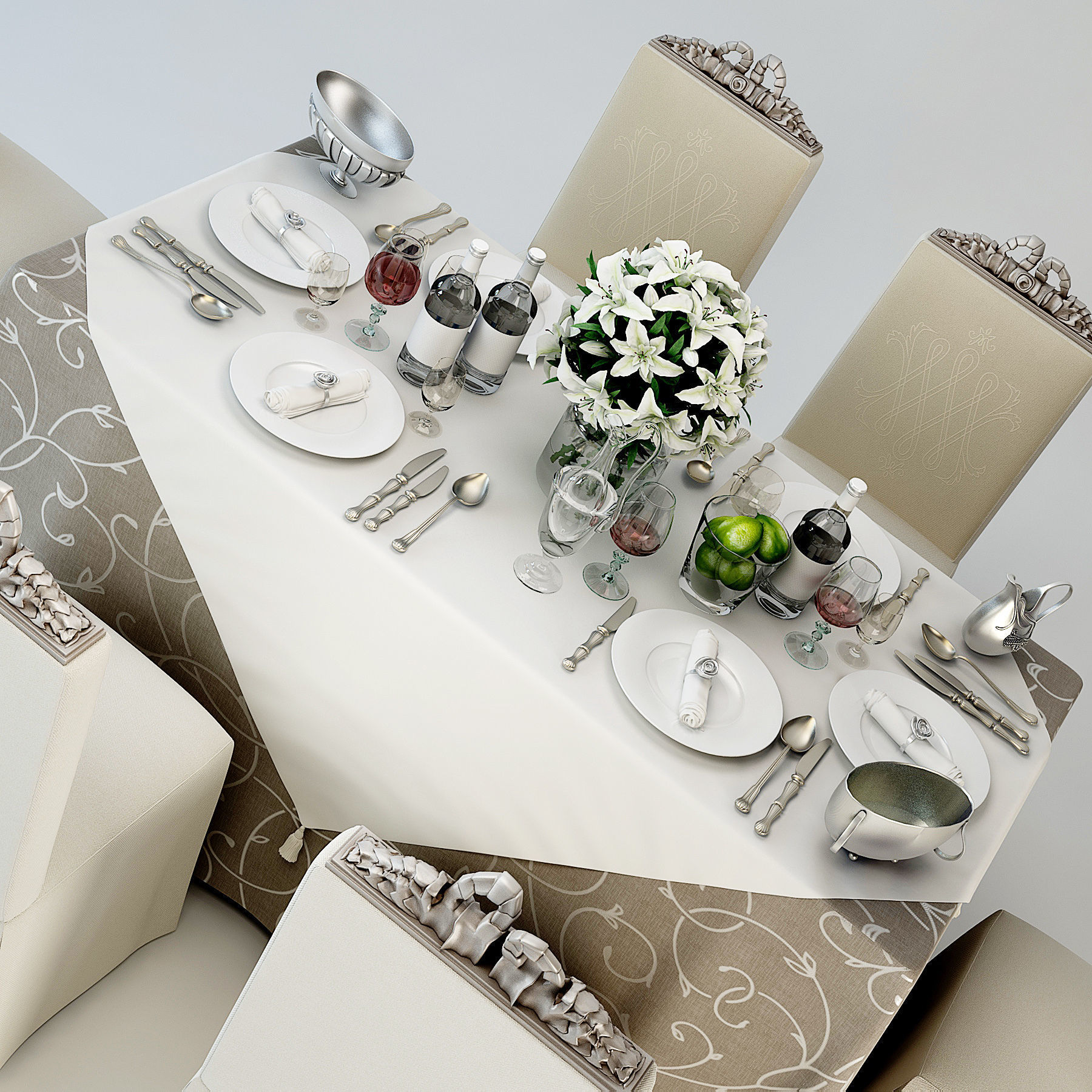 Wedding Restaurant Table Set Big 3D model_3