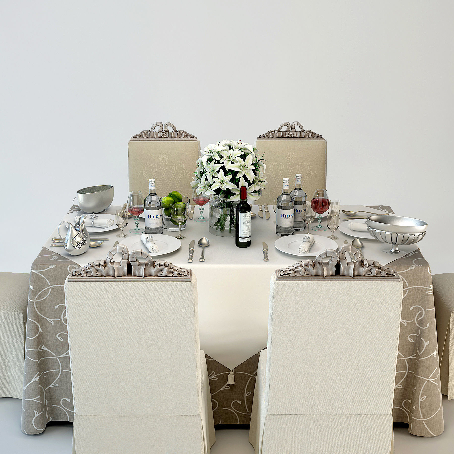 Wedding Restaurant Table Set Big 3D model_1