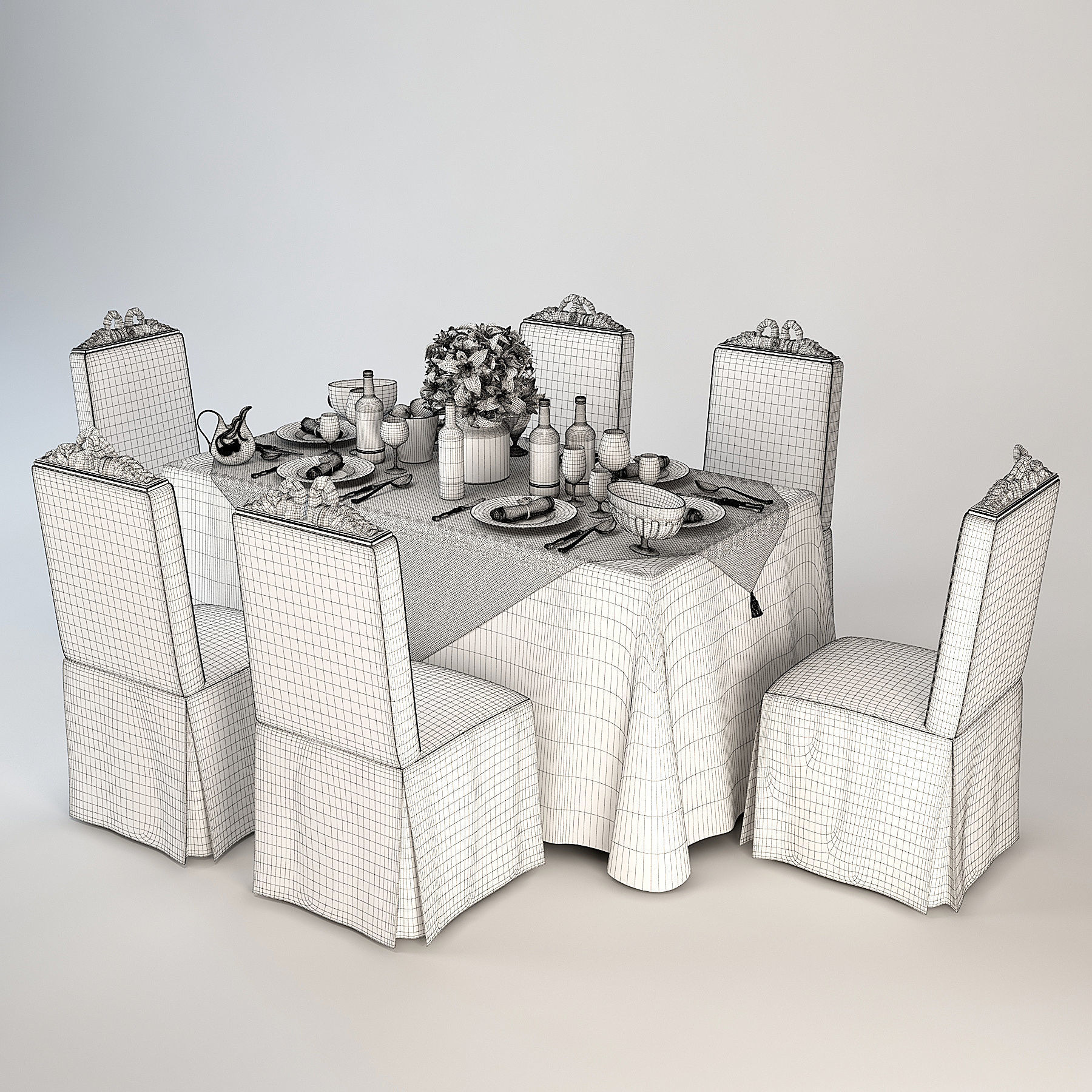 Wedding Restaurant Table Set Big 3D model_5