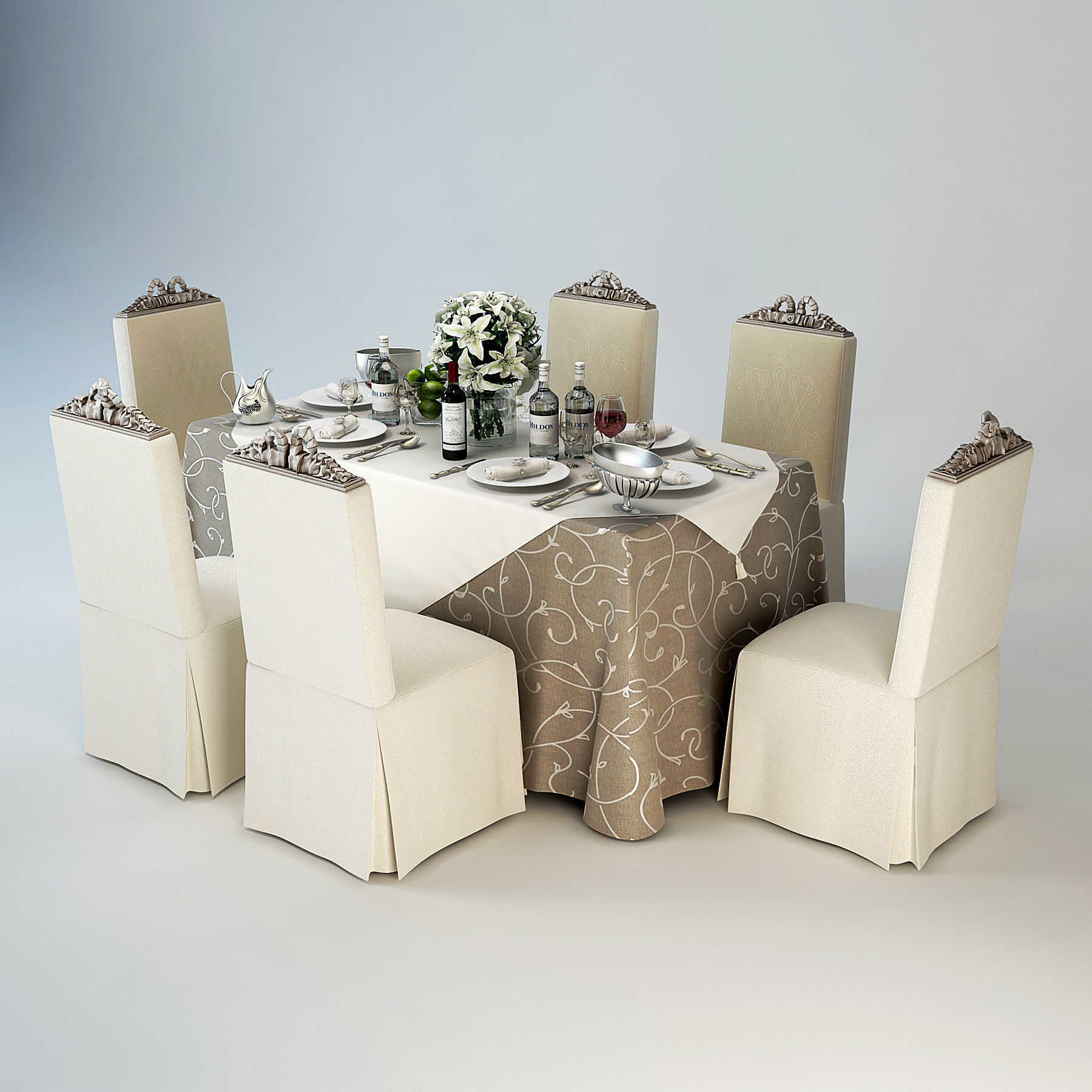Wedding Restaurant Table Set Big 3D model_4