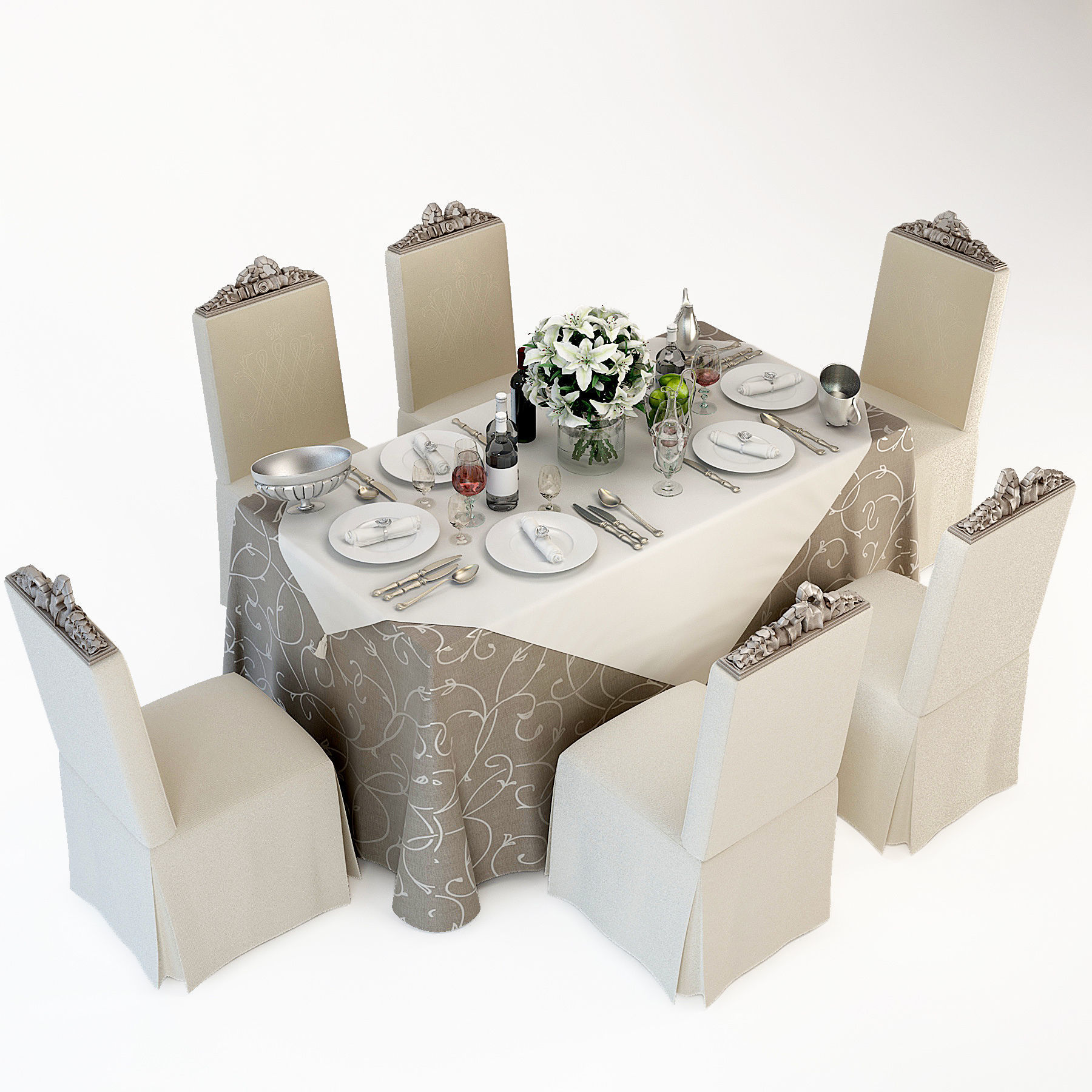 Wedding Restaurant Table Set Big 3D model_2