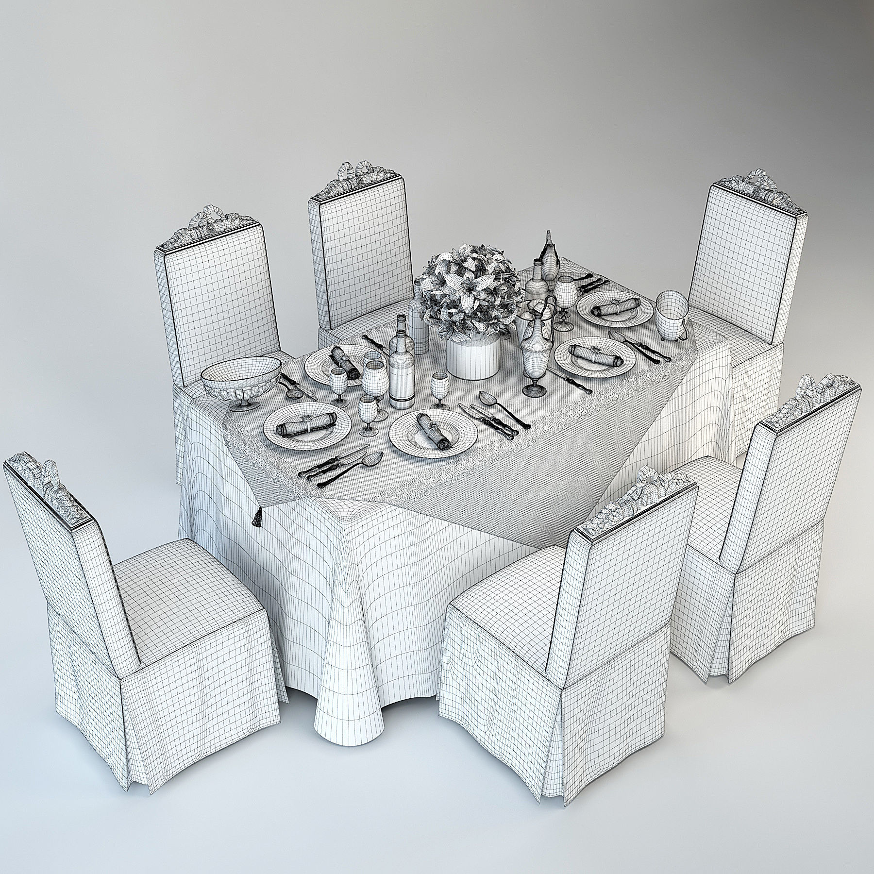 Wedding Restaurant Table Set Big 3D model_6