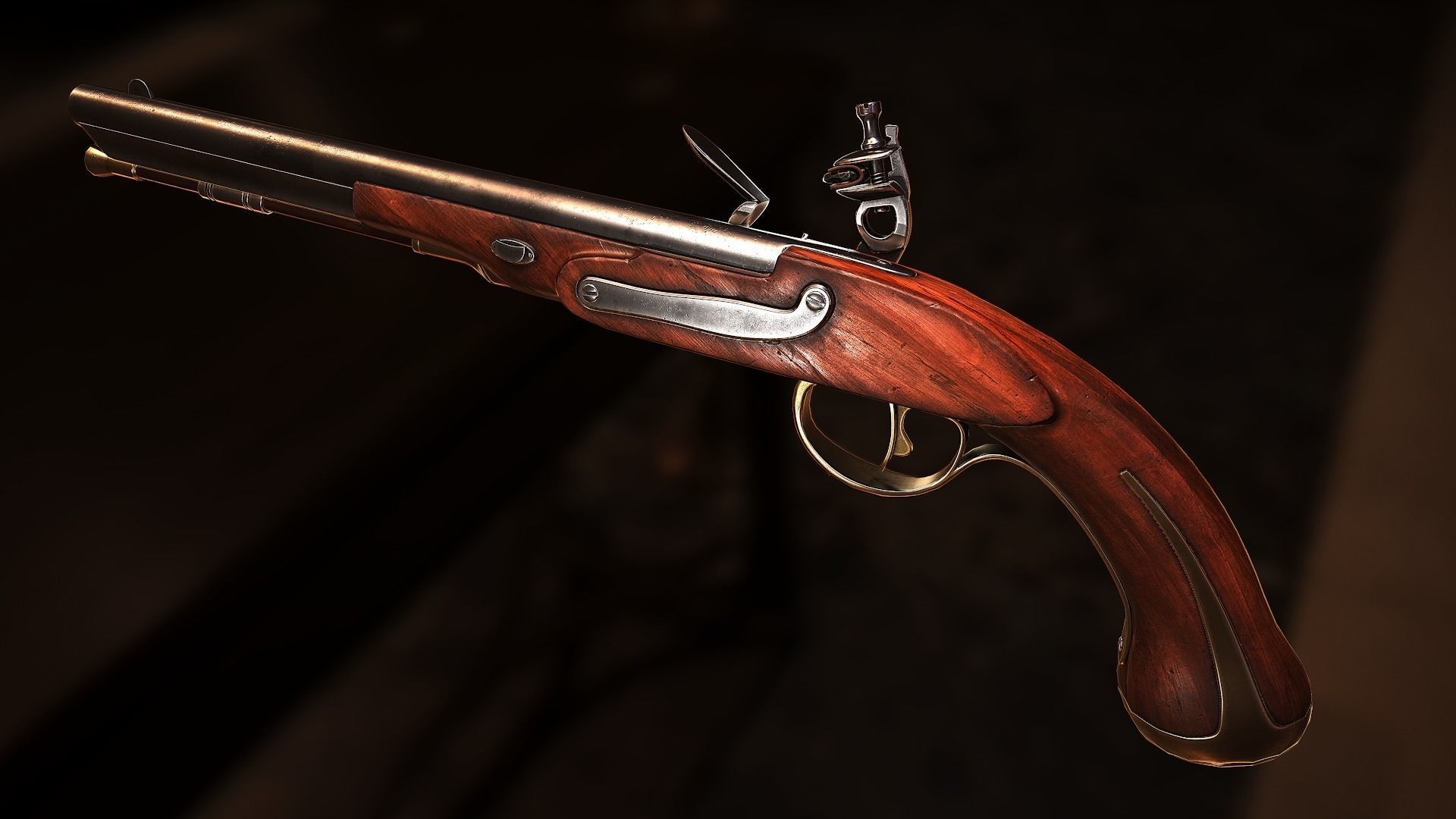 PBR Flintlock pistol Low-poly 3D model_3