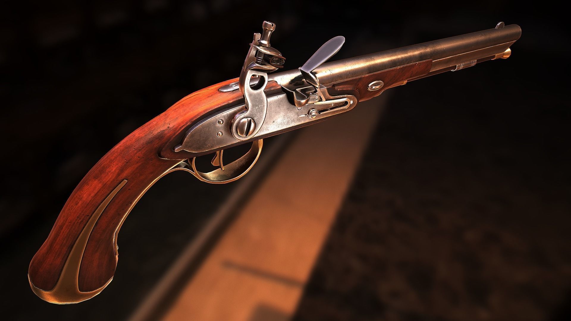 PBR Flintlock pistol Low-poly 3D model_2