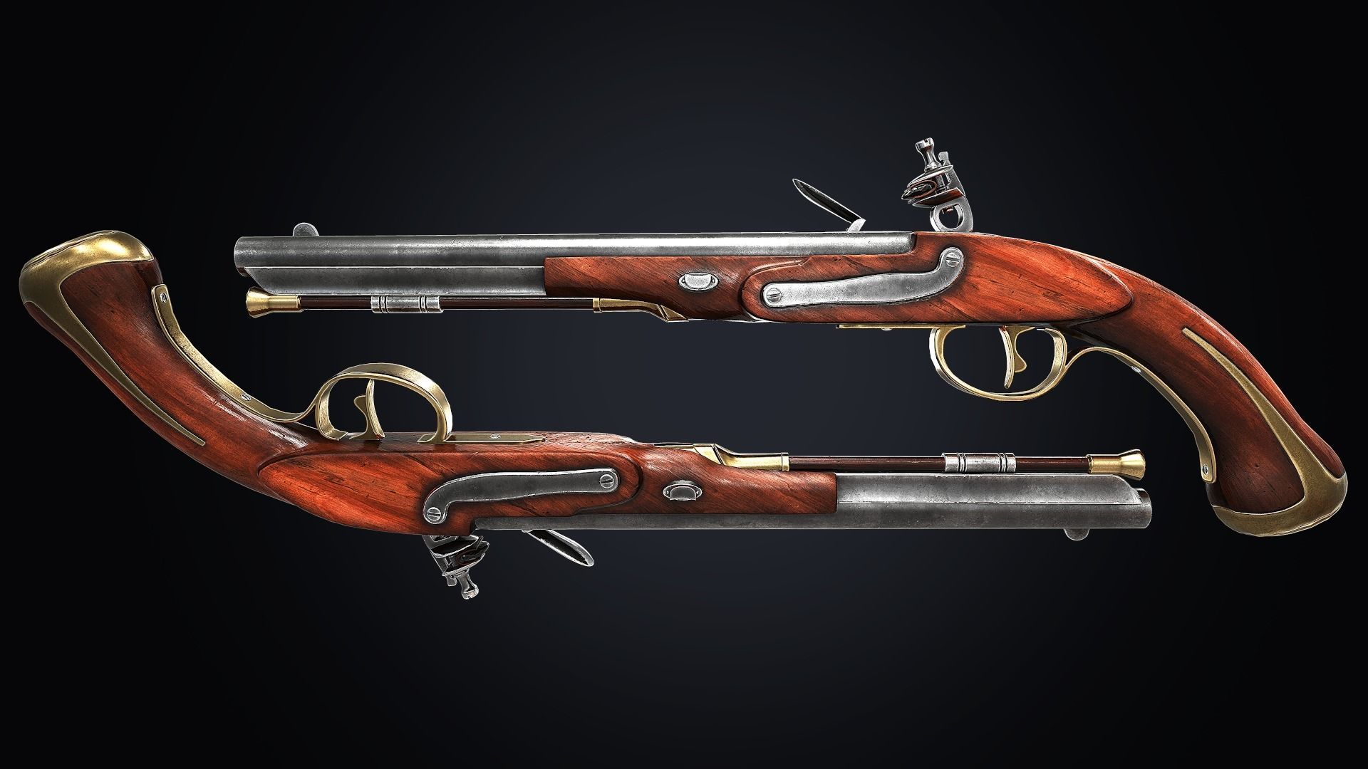 PBR Flintlock pistol Low-poly 3D model_8