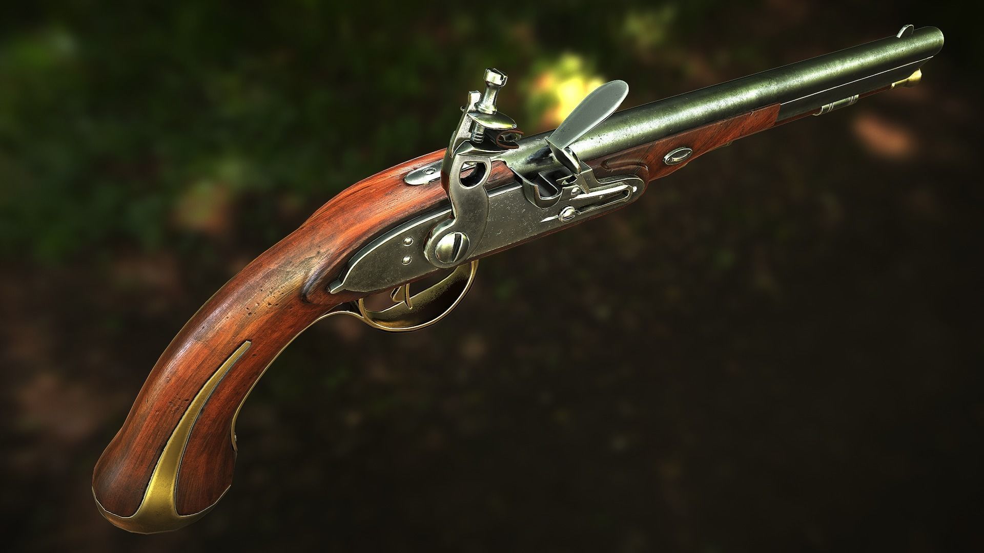 PBR Flintlock pistol Low-poly 3D model_4
