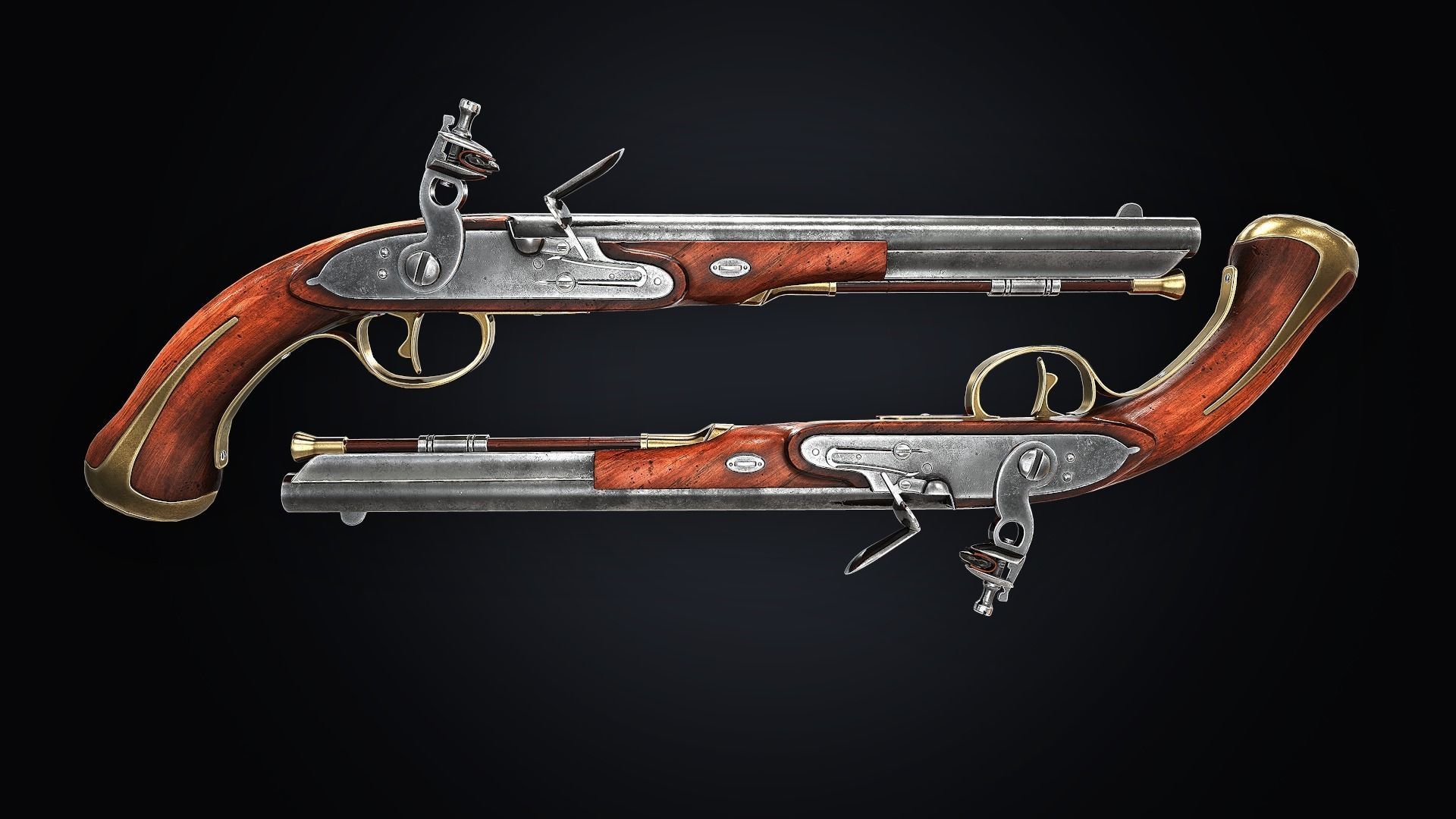 PBR Flintlock pistol Low-poly 3D model_7