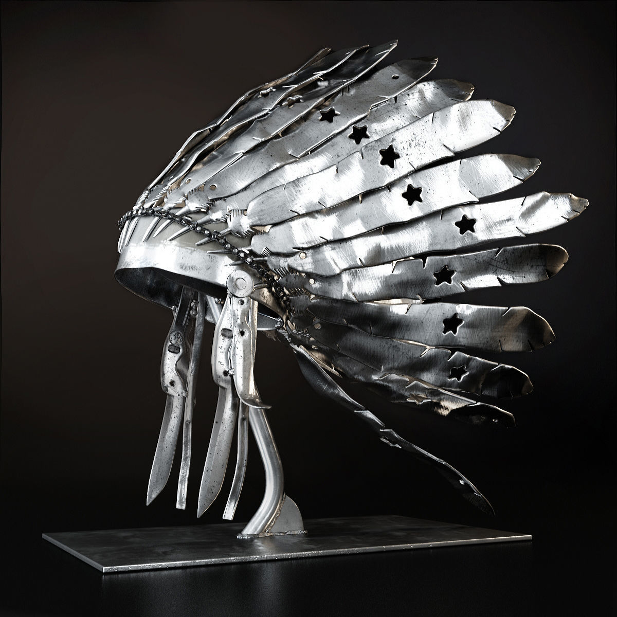 Apache metal indian headdress 3D model_1