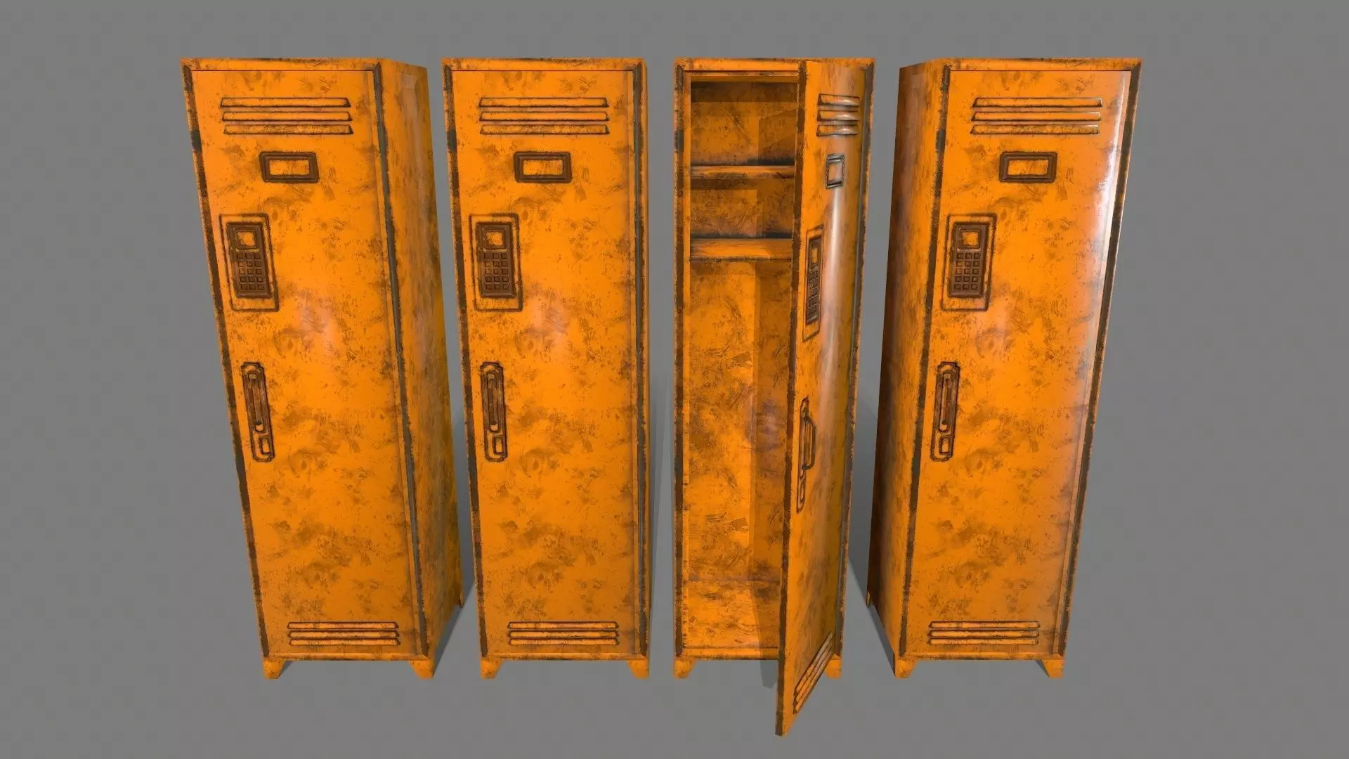 locker 3 orange metal lamp Low-poly 3D model_0