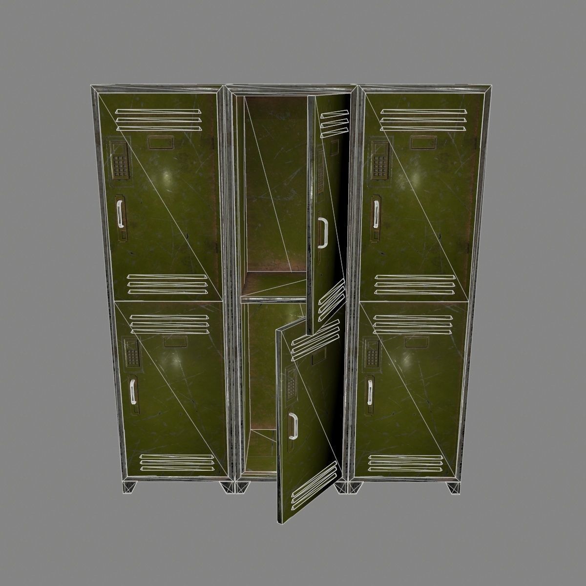 locker 5 three cupboards Low-poly 3D model_8