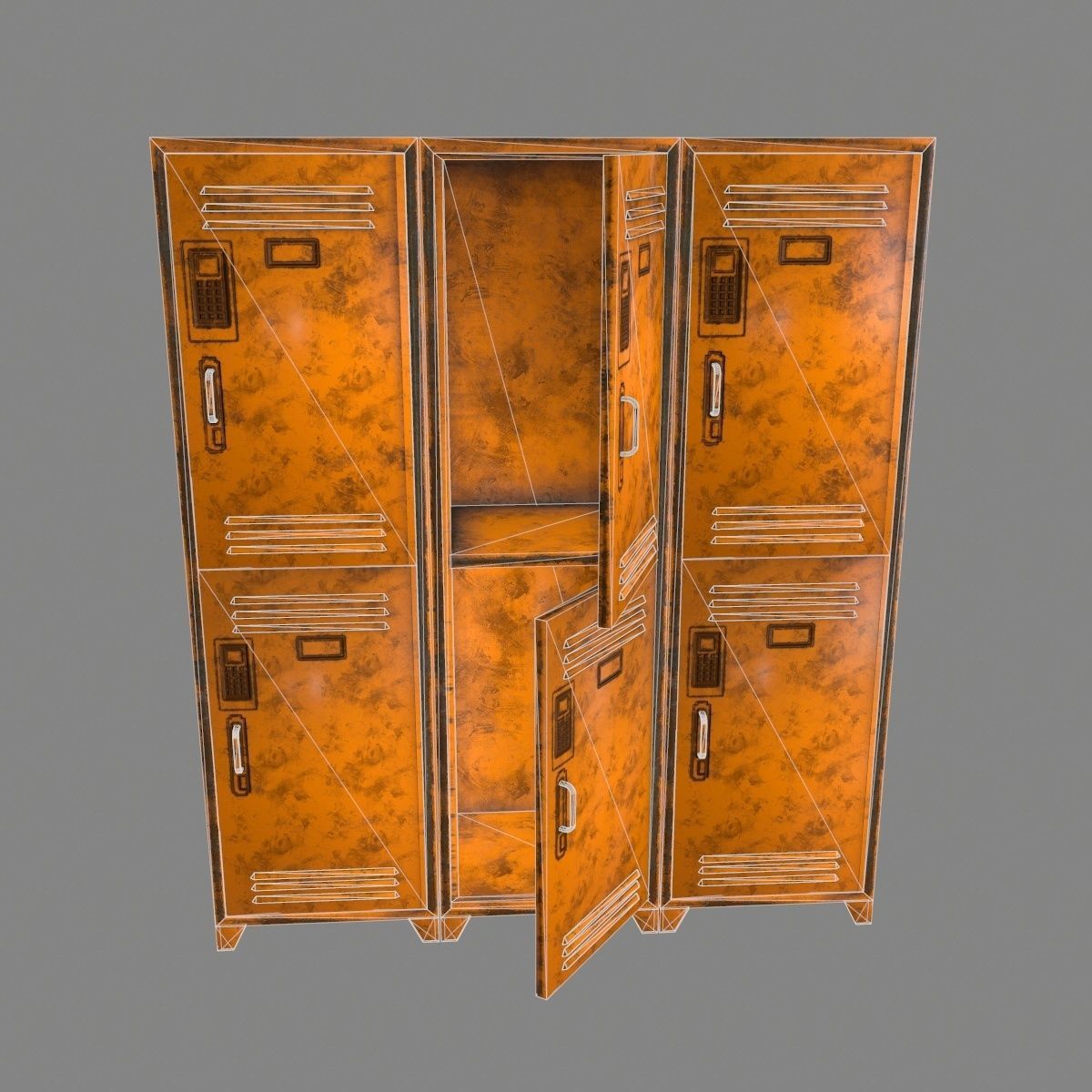 locker 7 metal Low-poly 3D model_8