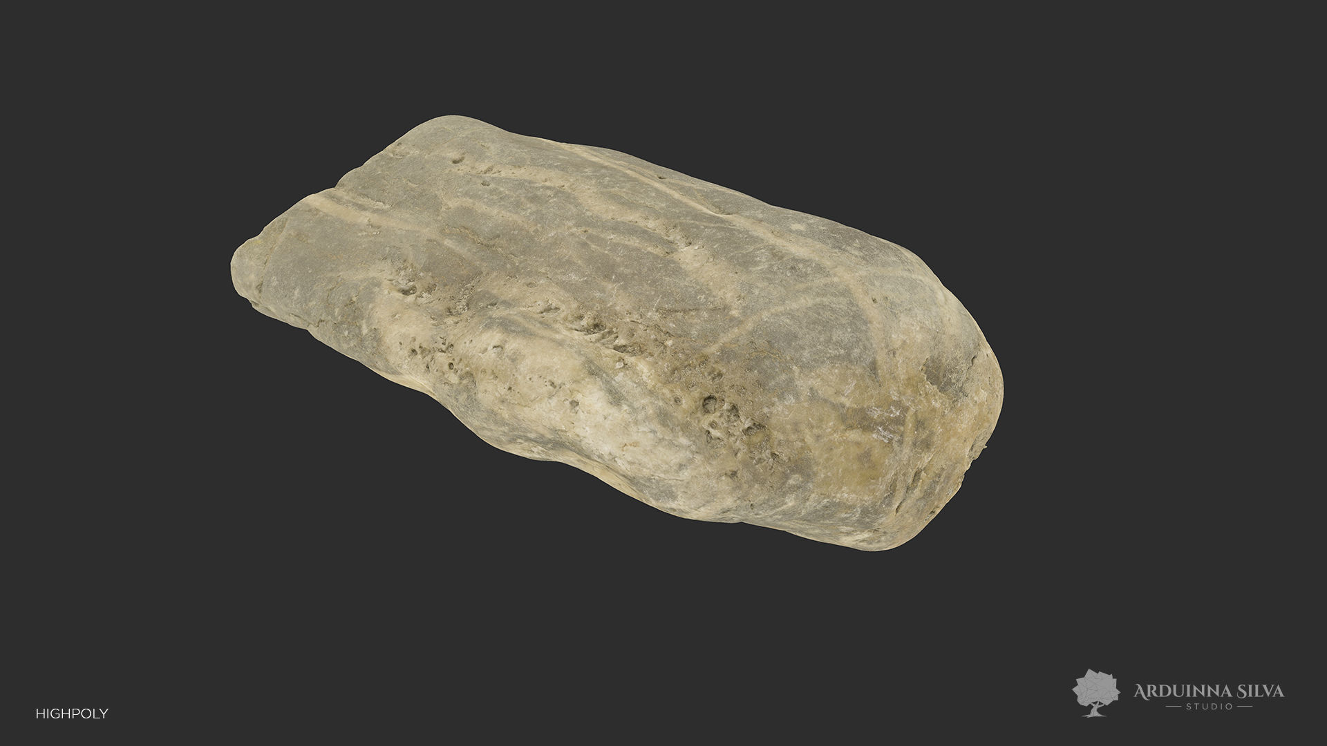 River rock 009 - Photogrammetry Low-poly 3D model_4