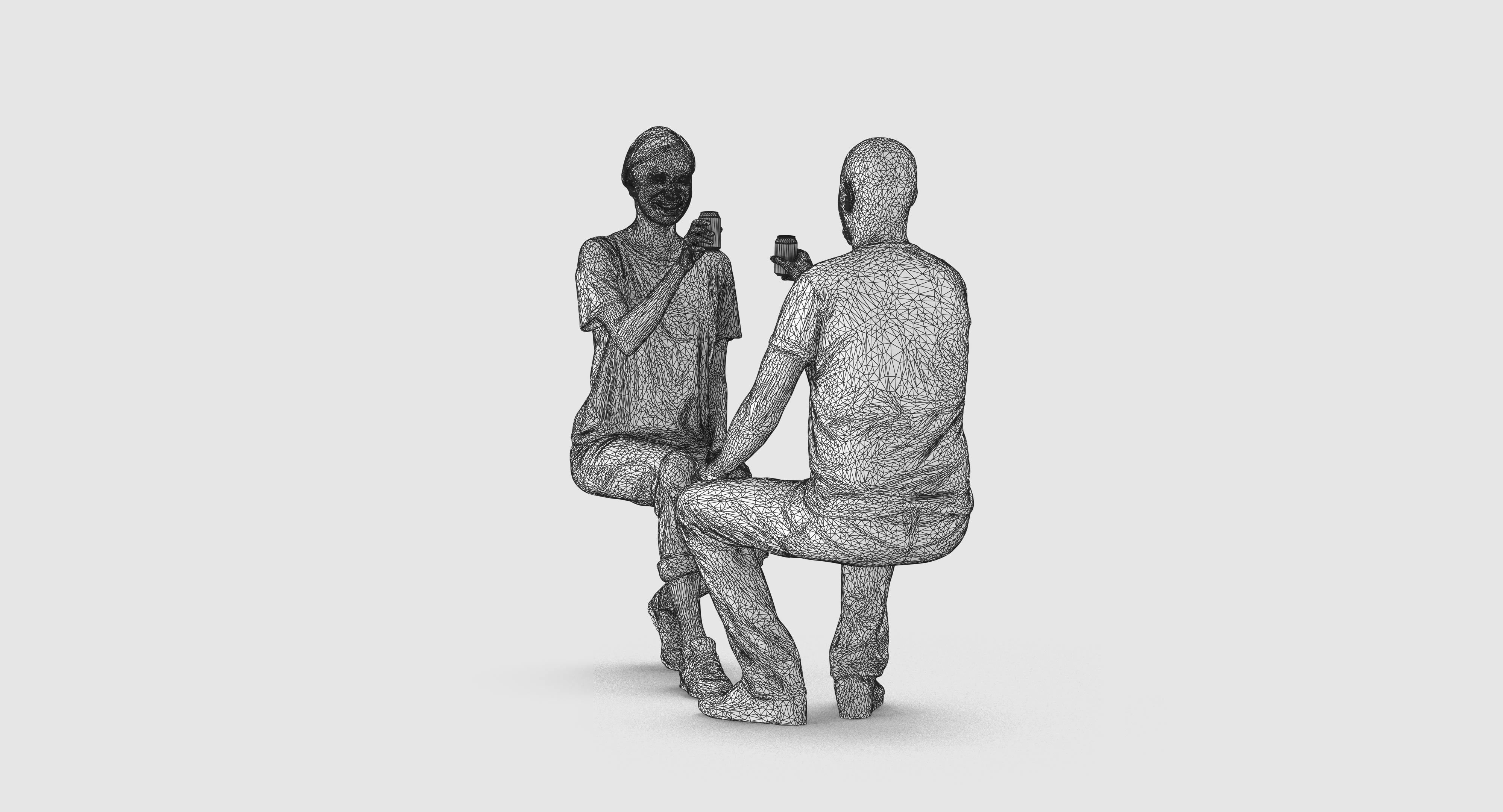 Sitting Girl and Boy Low-poly 3D model_4
