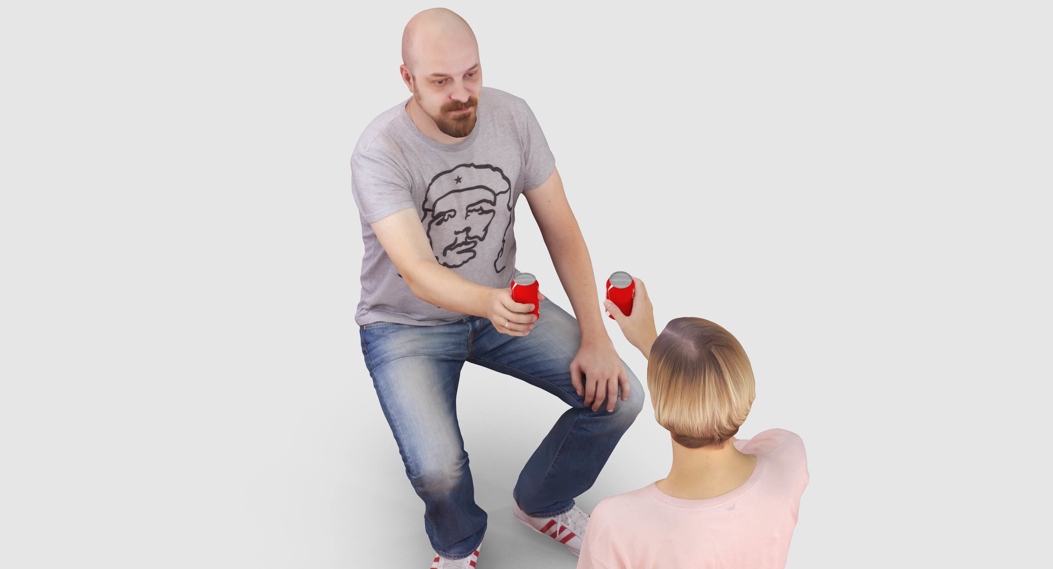 Sitting Girl and Boy Low-poly 3D model_19