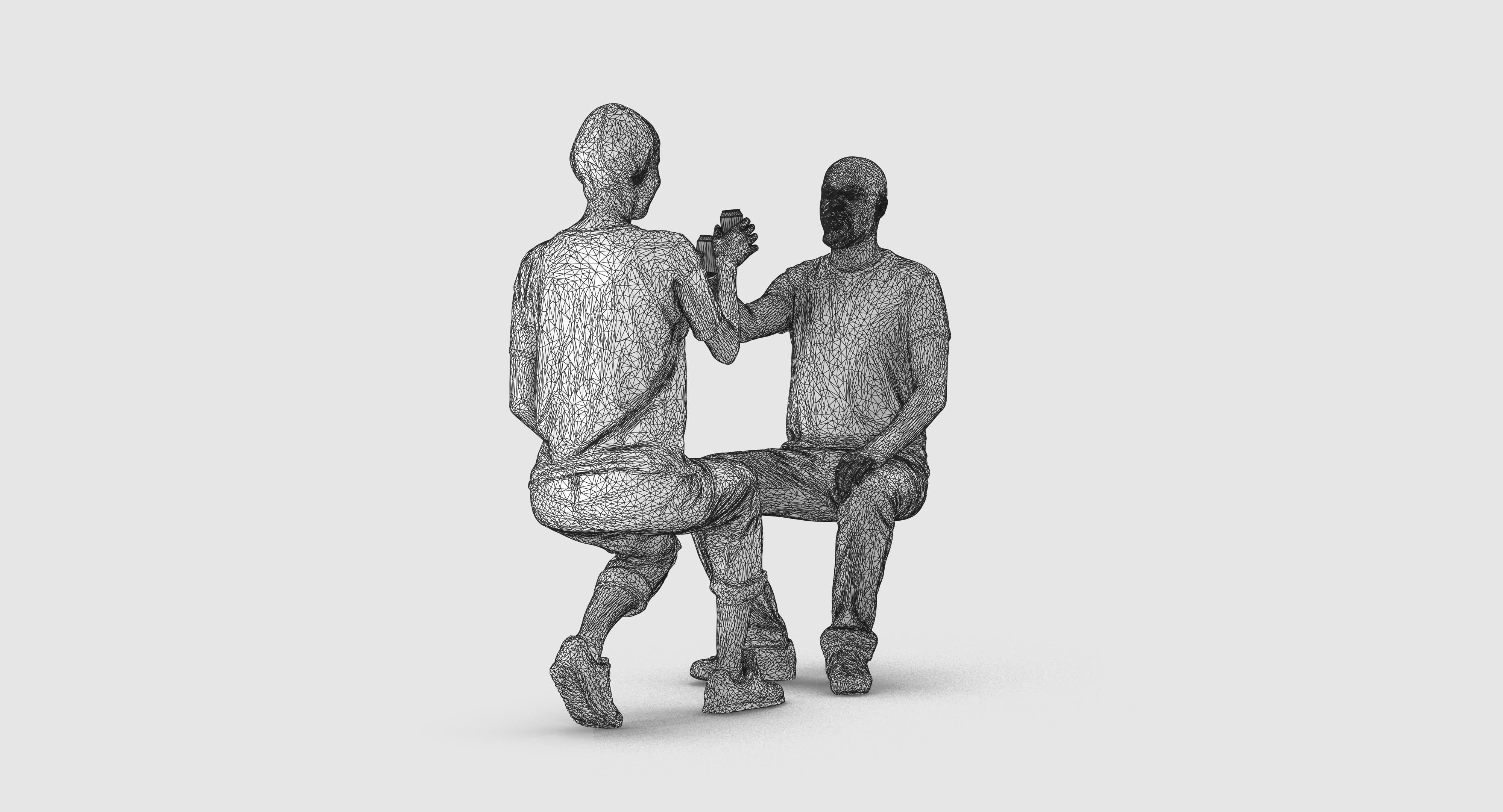 Sitting Girl and Boy Low-poly 3D model_6