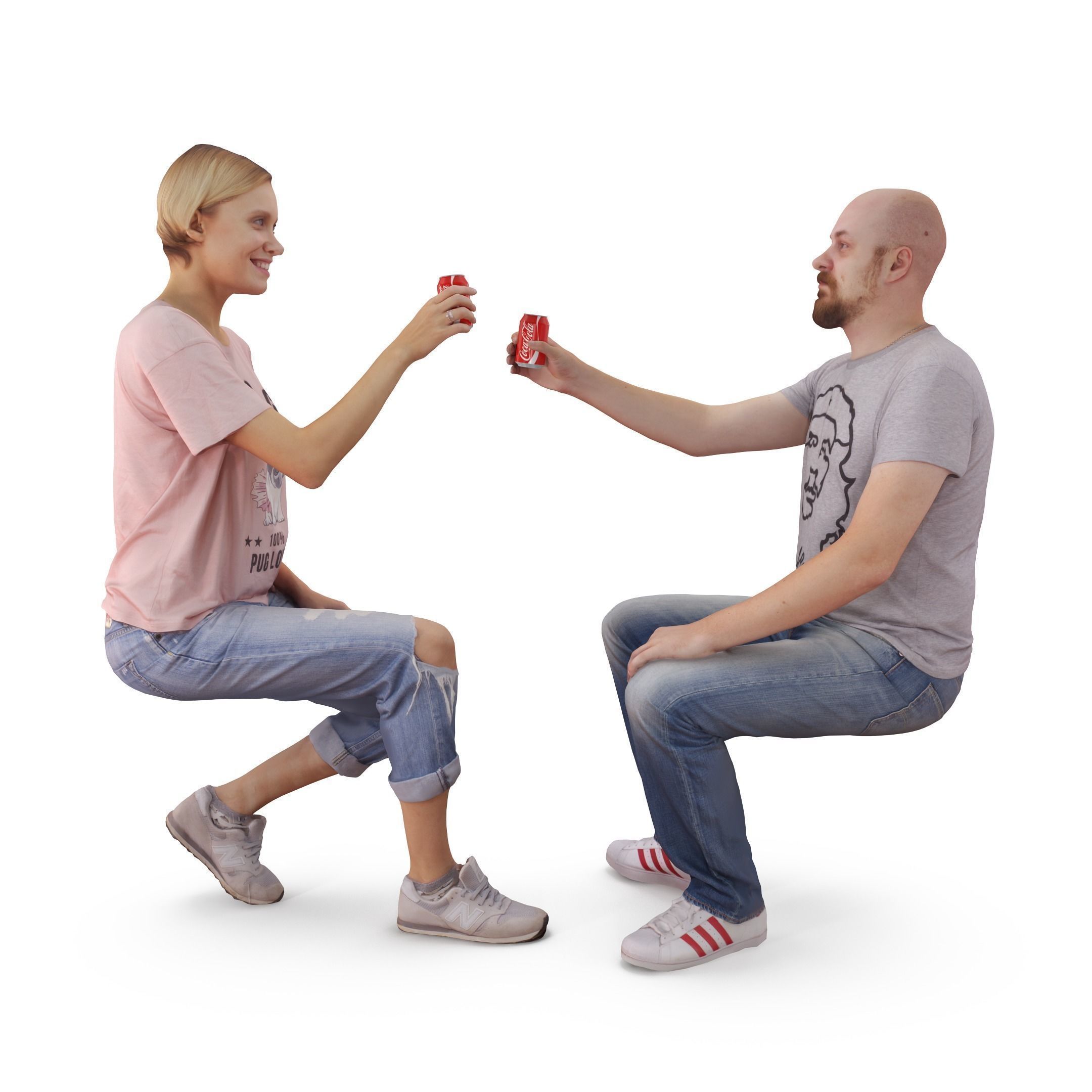 Sitting Girl and Boy Low-poly 3D model_2