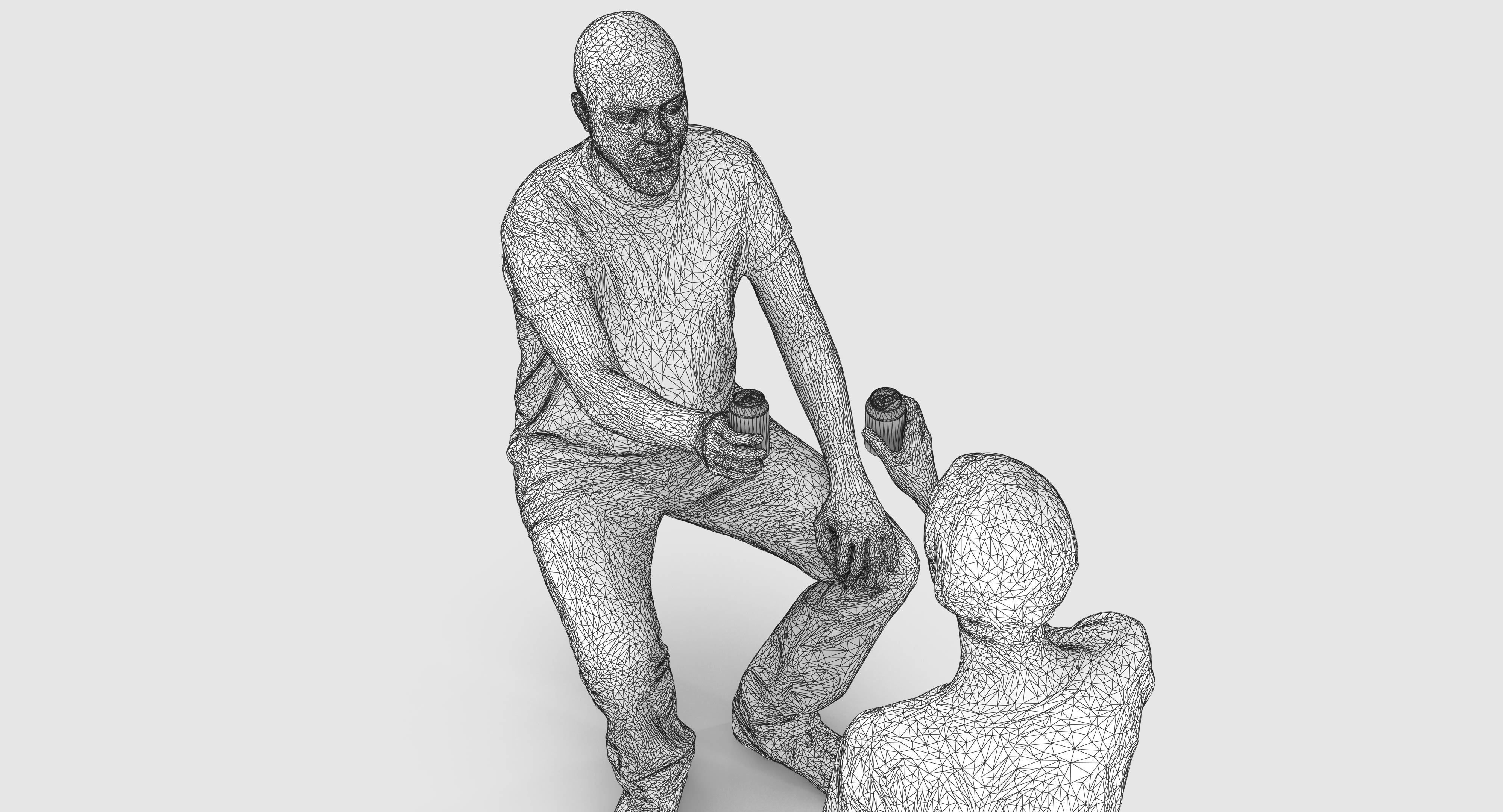 Sitting Girl and Boy Low-poly 3D model_20