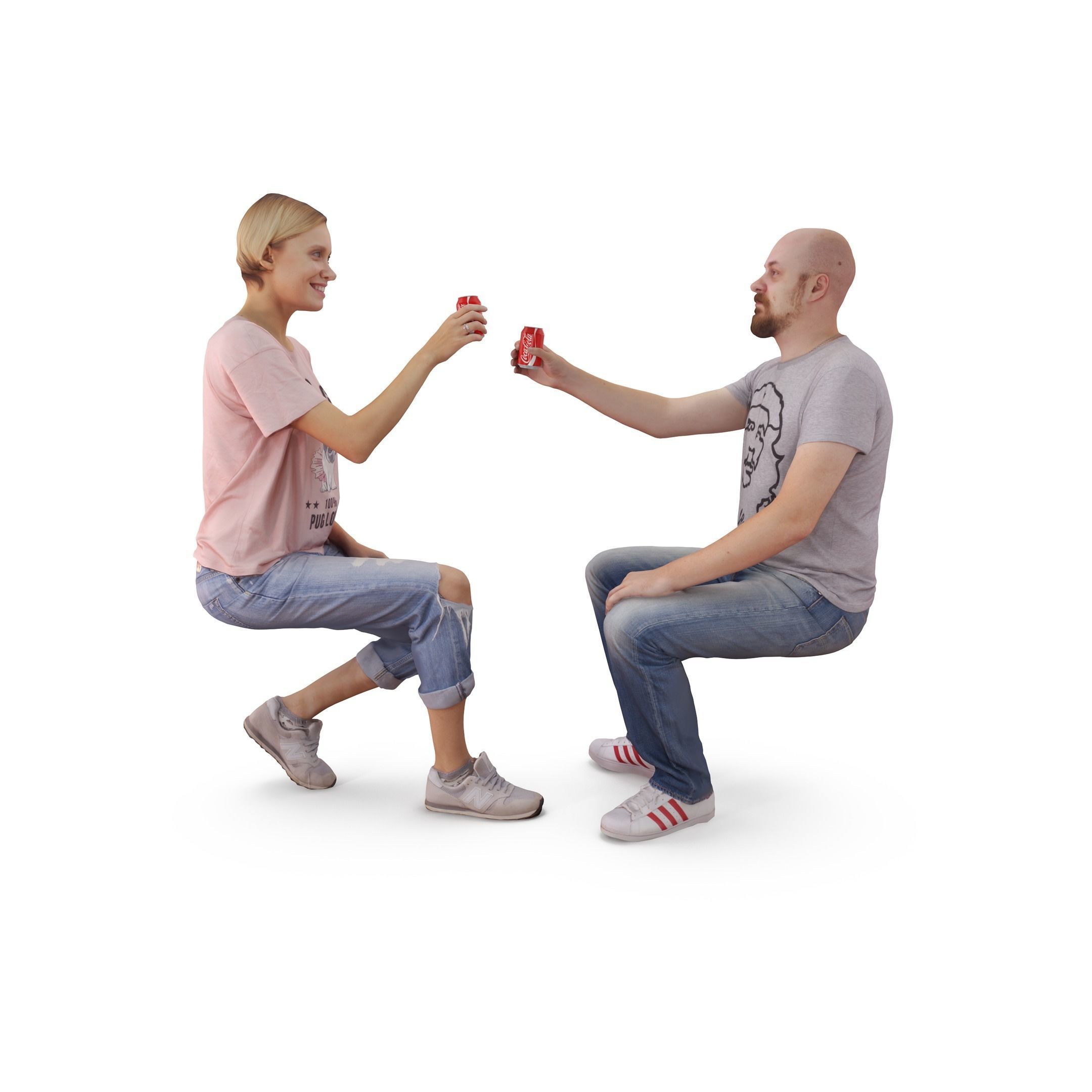 Sitting Girl and Boy Low-poly 3D model_0