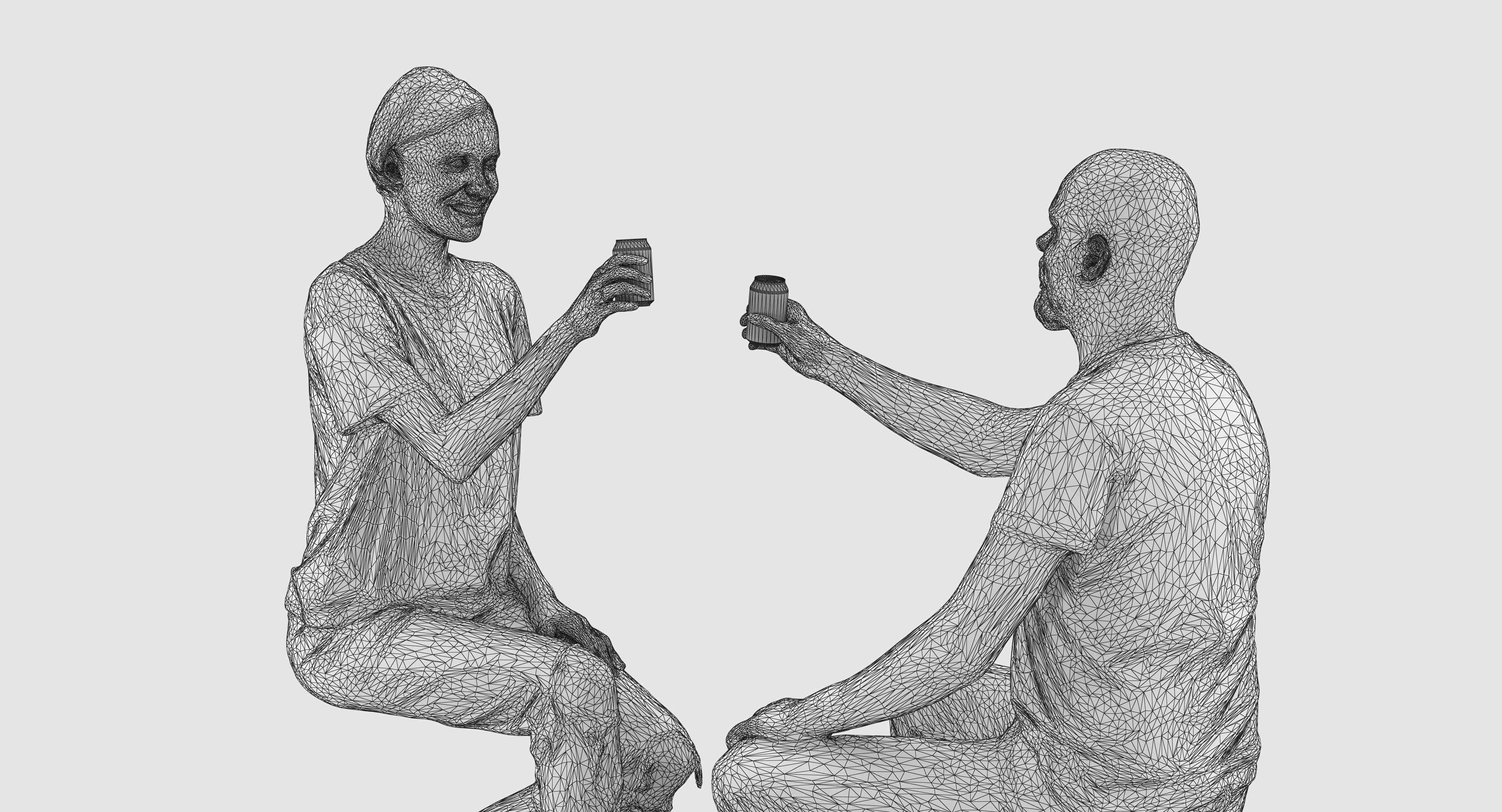 Sitting Girl and Boy Low-poly 3D model_16
