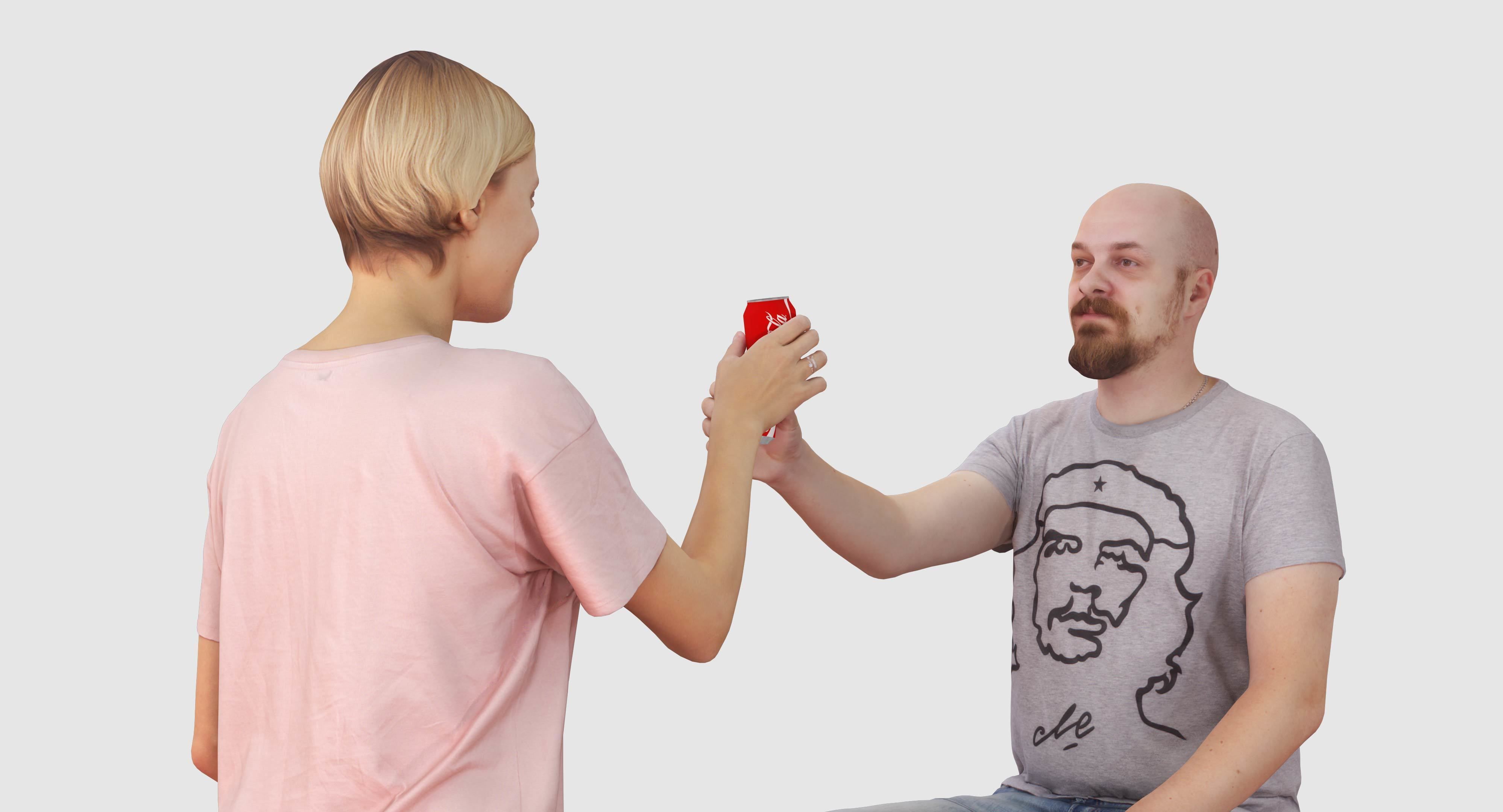 Sitting Girl and Boy Low-poly 3D model_7