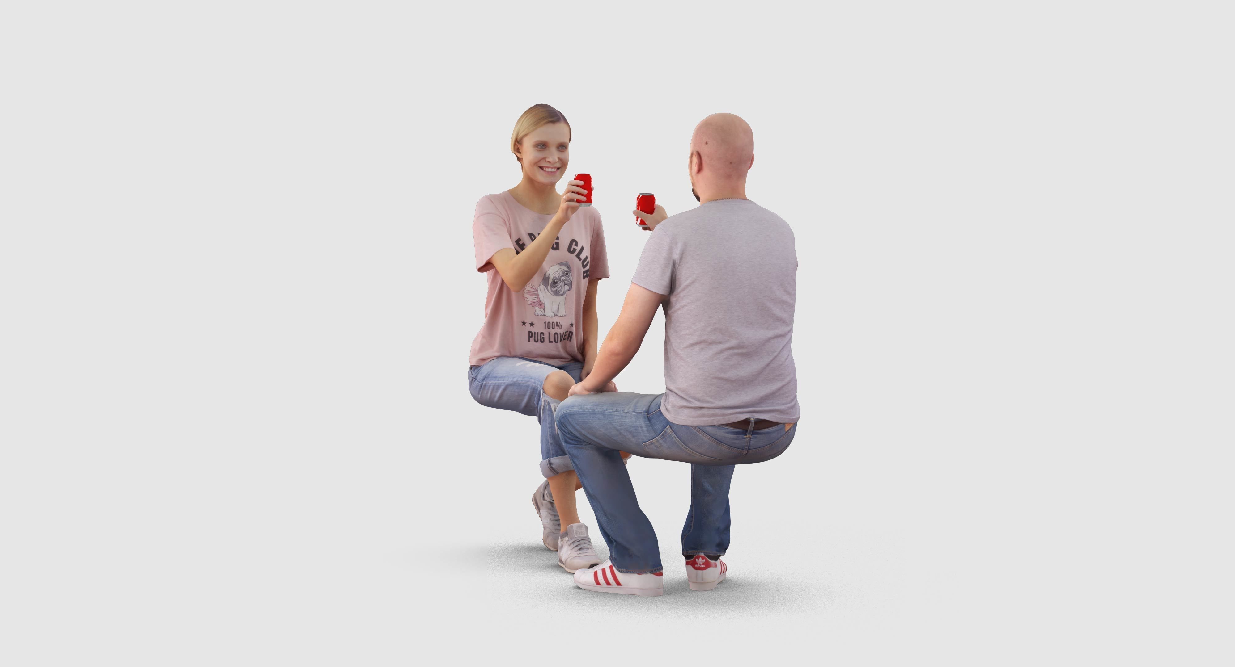 Sitting Girl and Boy Low-poly 3D model_3